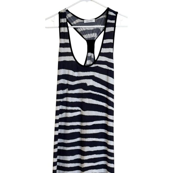 Calvin Klein Women's Striped Racerback Sleeveless Zebra Maxi Dress Size 12 - Picture 3 of 7